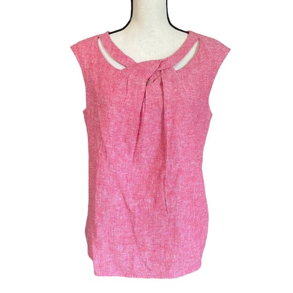 linea Donna Tops - Linea Donna Linen Blend Sleeveless Knot Neckline Pink Pleated Blouse Top Size L